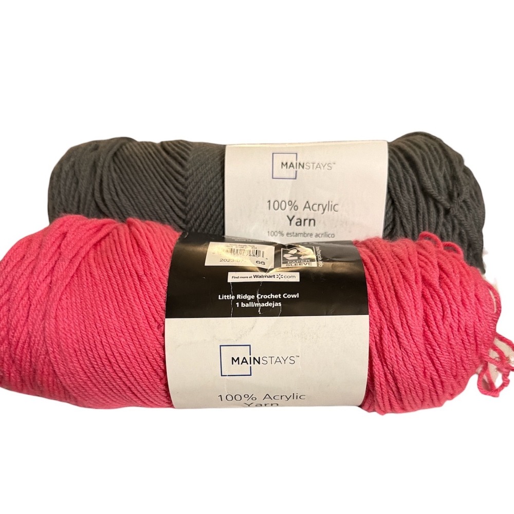 Mainstays 100% Acrylic Yarn 2 Skeins Pink MS20-200-013 Gray MS20-200-009 New